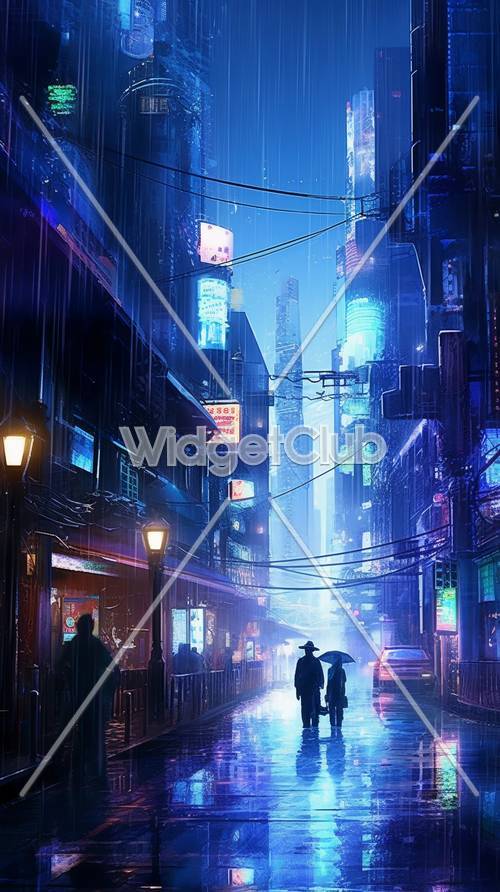 Futuristic City Street at Night