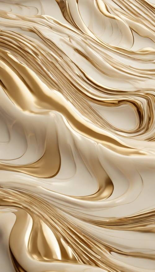 Ondas expresivas de color crema con vetas doradas metálicas que crean un patrón continuo abstracto.