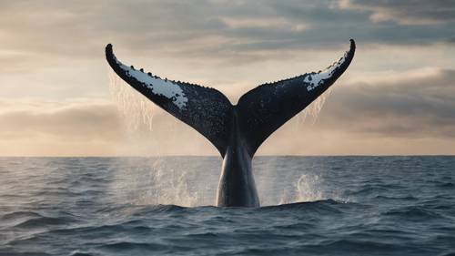 広大な海を泳ぐ孤独なクジラが仲間を呼ぶイラストランド絵画