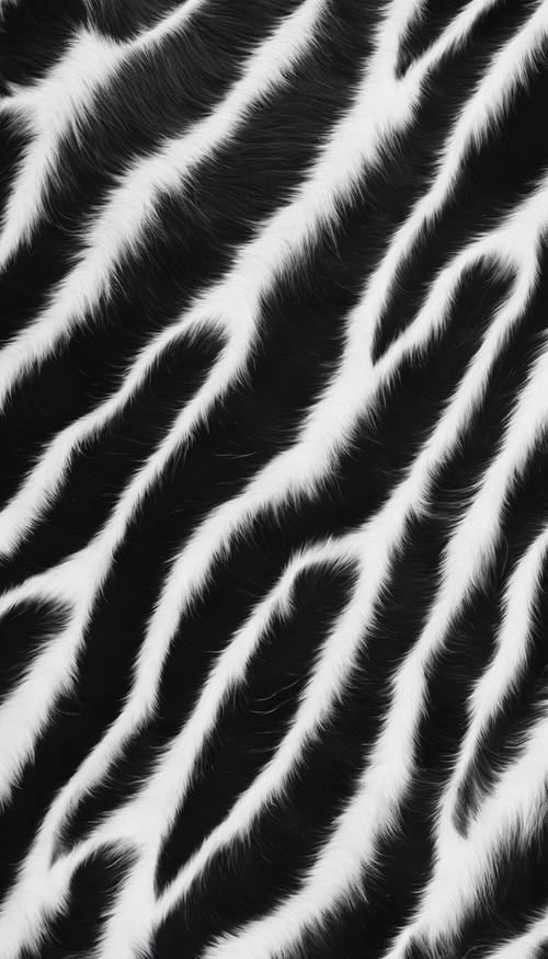 Un patrón impresionante que representa una piel de vaca abstracta en blanco y negro.