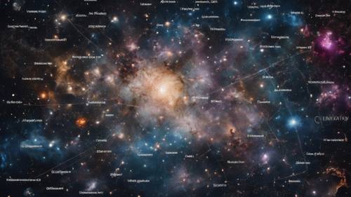 Bilinen tüm galaksileri ve bulutsuları içeren evrenin bir haritası.