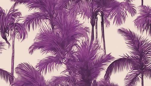 A vintage illustration of an exotic purple palm tree with intricate details, drawn in a style reminiscent of botanical sketches.