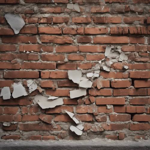 Une surface de plâtre brisée révélant un vieux mur de briques en dessous, évoquant un sentiment de nostalgie.