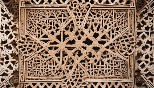 Detailed Islamic geometric patterns on the walls of the Alhambra in Spain.