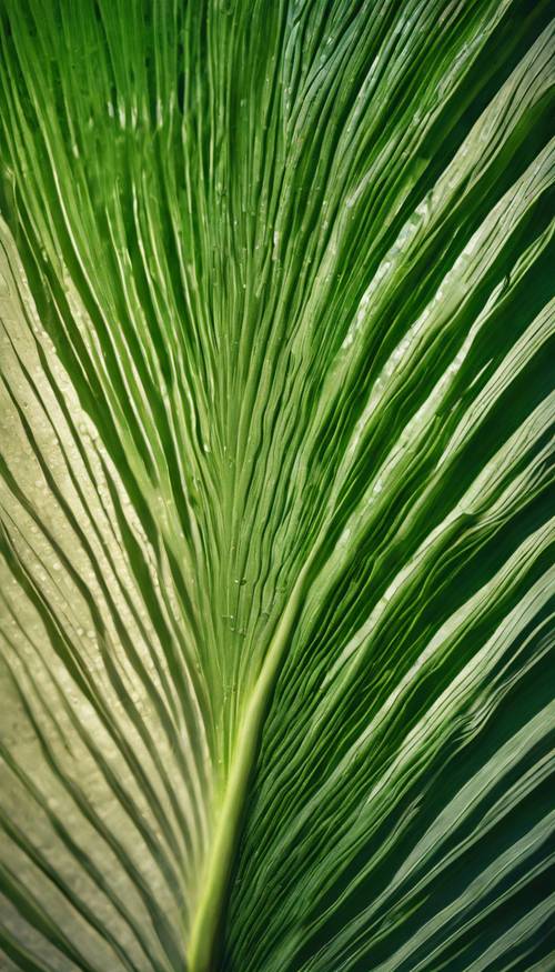 복잡한 잎맥 패턴을 강조하는 열대 야자수 잎의 질감을 클로즈업한 이미지입니다.