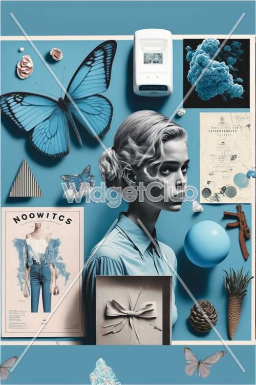 Blaue ästhetische Collage mit Vintage-Elementen