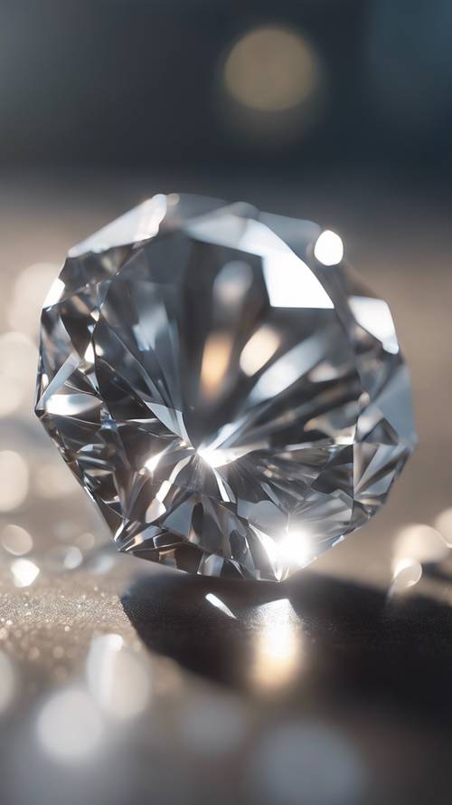 A gray diamond caught in a ray of sunlight, casting beautiful light fragments.