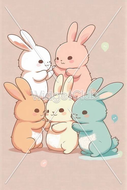 Cute Cartoon Bunnies Gathered Together