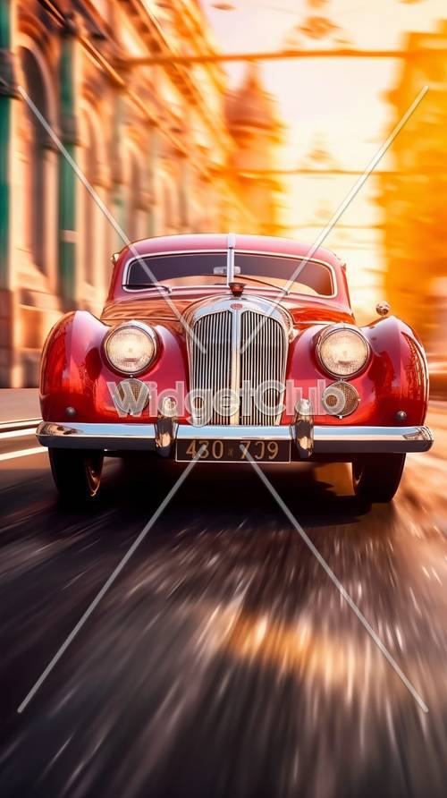Speeding Red Vintage Car