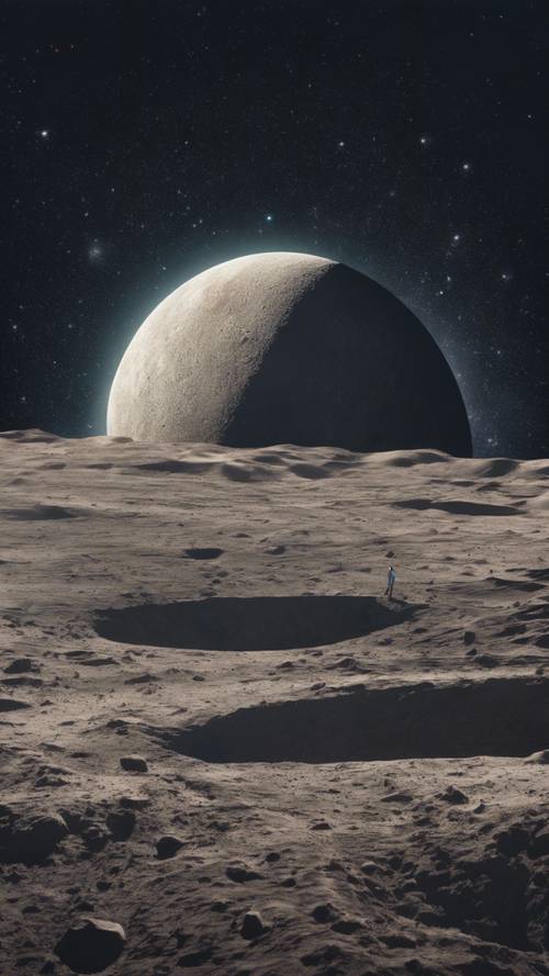 הצד האפל של הירח במבט מהחלל הריק.