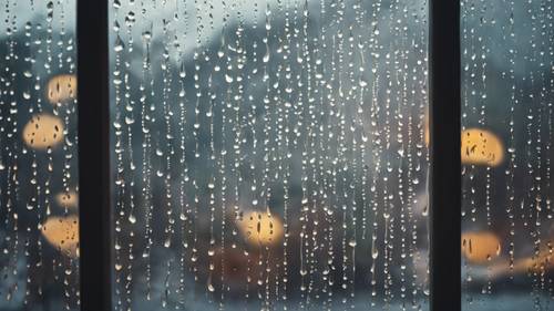 A tranquil rainy day seen through a window, with an inspirational quote formed from the trickling raindrops. Тапет [98edbb66f8c349c68cc3]