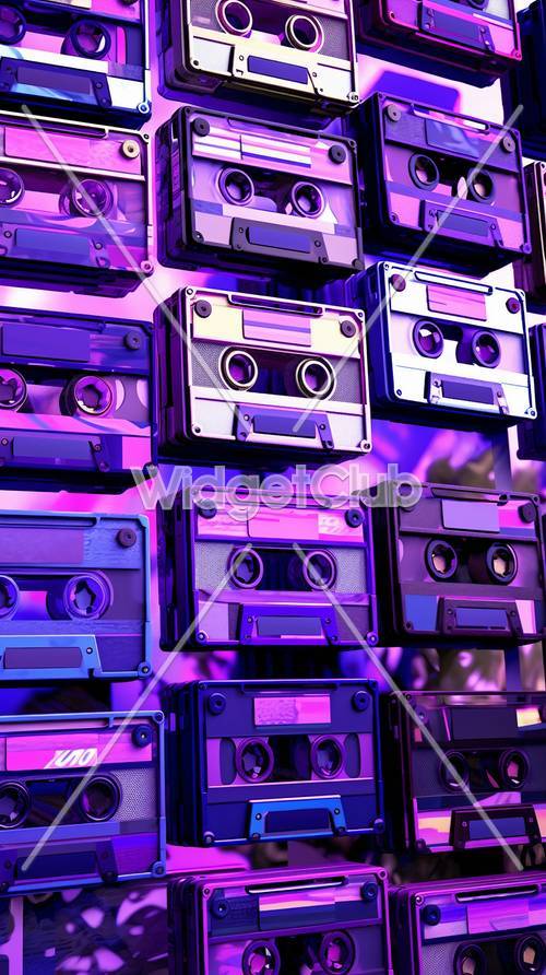 Retro Cassette Tapes in Cool Purple Light -