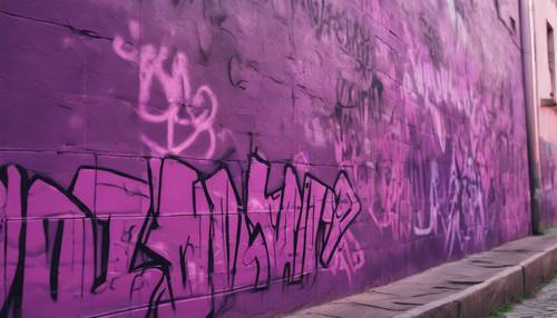 A city wall covered in a gradient of purple graffiti from plum to mauve.