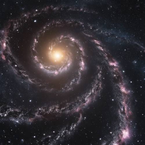 Um buraco negro distante abrangendo uma galáxia espiral.