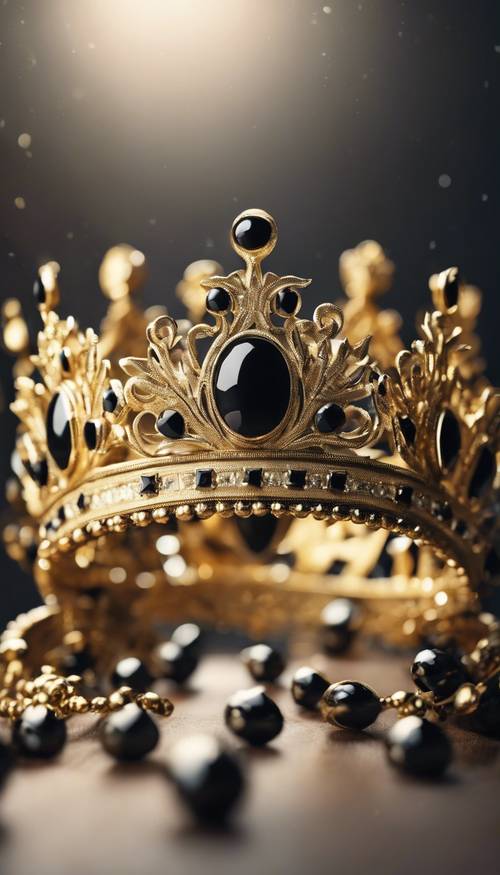 A royal crown made of gold and adorned with black jewels. Tapeta [d7896589ebd74785910c]