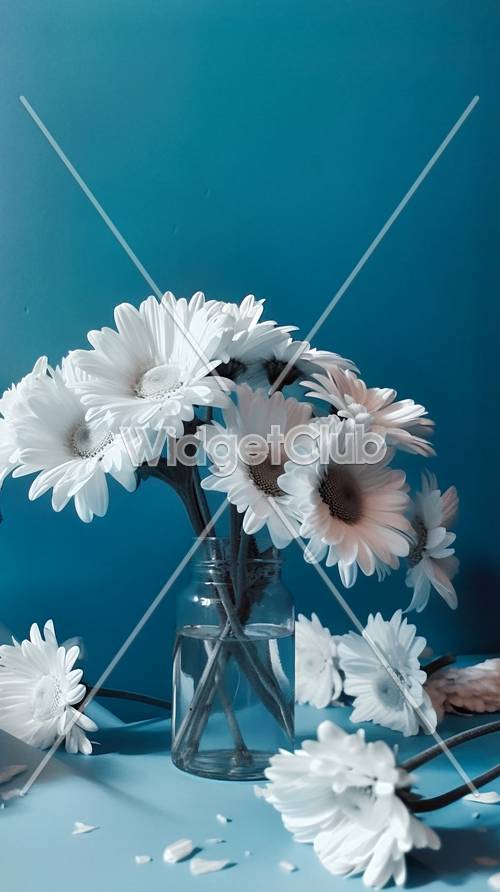Bright Blue and White Daisies