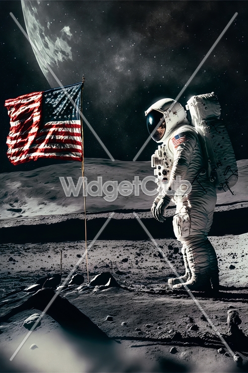 Moon Adventure with American Flag Wallpaper[2e23a9eddac840f780c8]