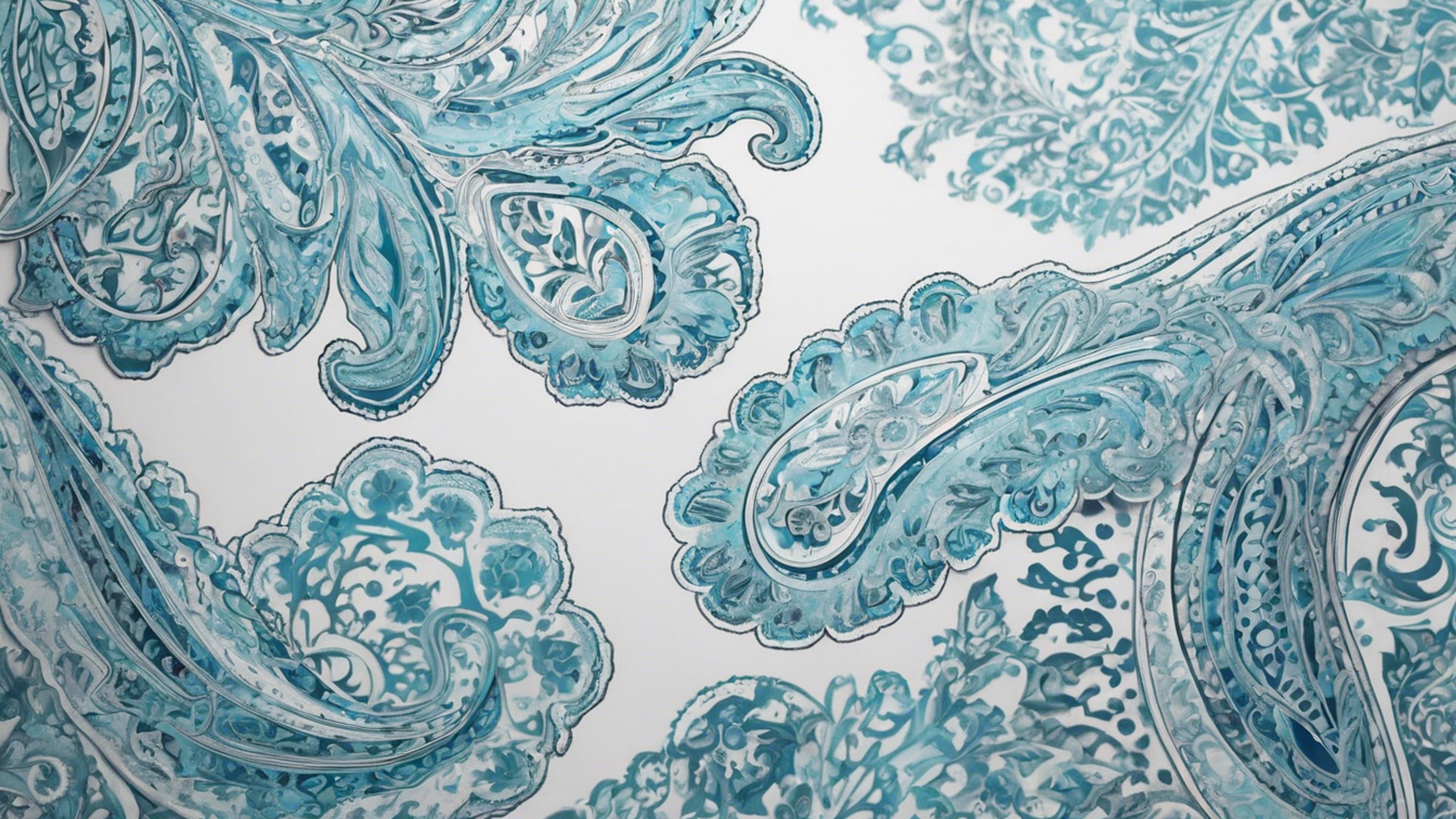 Detailed aqua blue paisley design on pure white canvas Wallpaper[563b6b5ccfde4b27a26d]