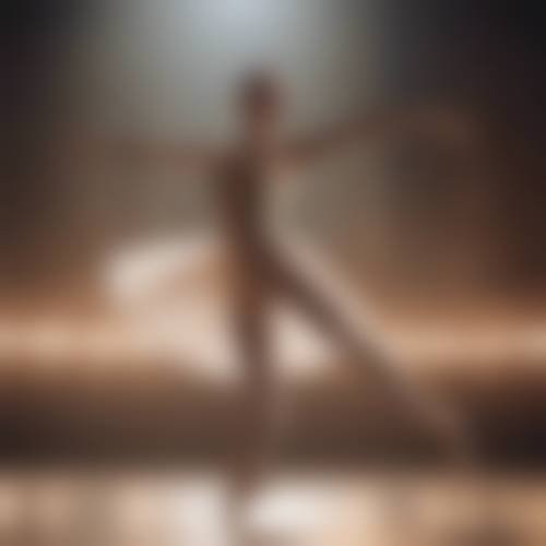 Penari balet dalam pose anggun, dengan satu kaki di udara dan lengan melengkung anggun, di bawah lampu sorot di panggung megah Wallpaper [4b3dba213ab743efb88c]