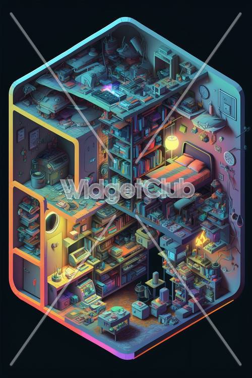 Neon Lights and Books: An Isometric Room Design