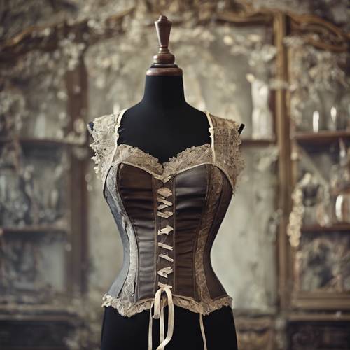 Un corsetto gotico vintage su un manichino antico.