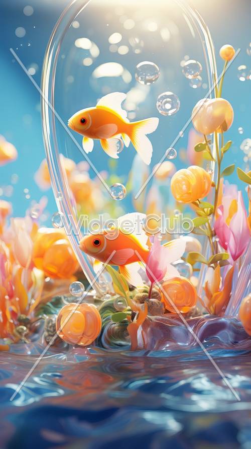 Poissons et fleurs colorés dans une scène sous-marine magique