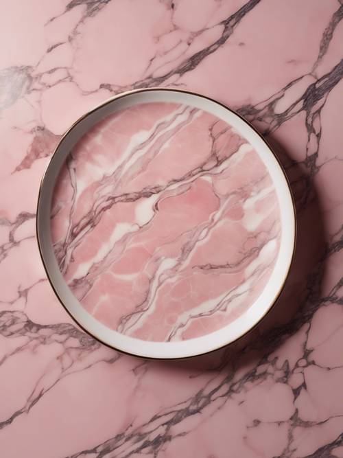 Impressão de mármore rosa em um prato de cerâmica chique.