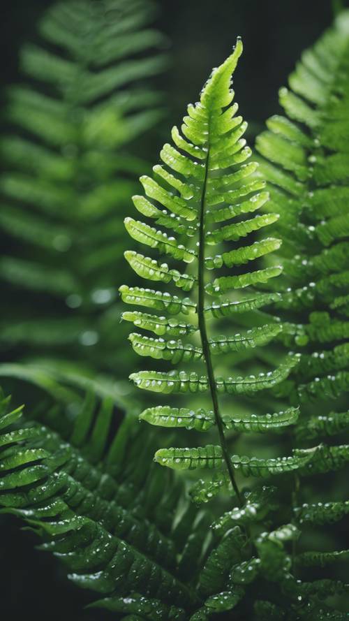 A beautiful vibrant sword fern with dewdrops on its leaves. Tapet [42ec8179fc894519ba78]