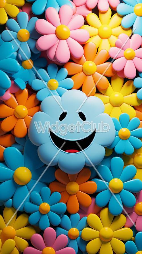 Design colorido de flores sorridentes para crianças