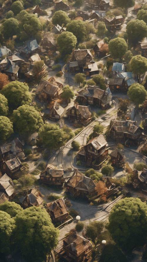 מפה של עיירת בית עץ ענקית רחבת ידיים.