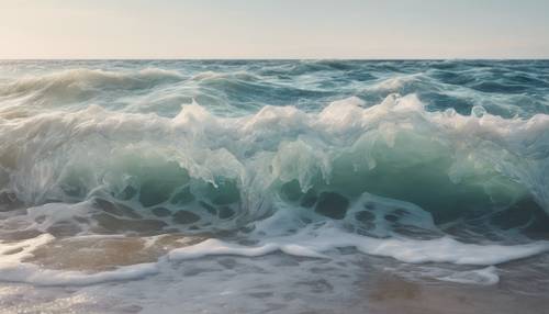 Uno schema ripetuto di serene onde acquerellate sul mare.