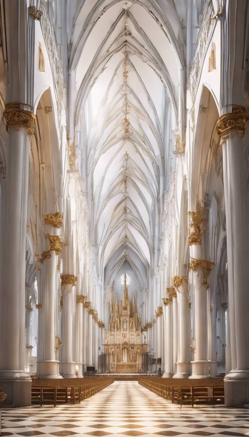 Una cattedrale bianca magnificamente grande con guglie dorate.