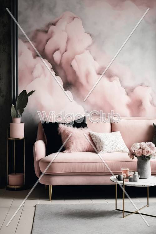 Diseño de cielo nublado rosa para tu habitación