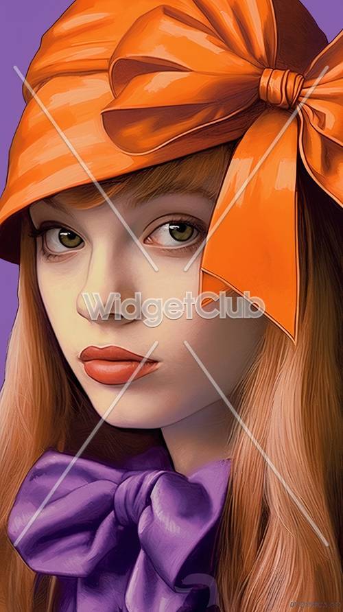 オレンジの帽子をかぶった少女のデジタルアート