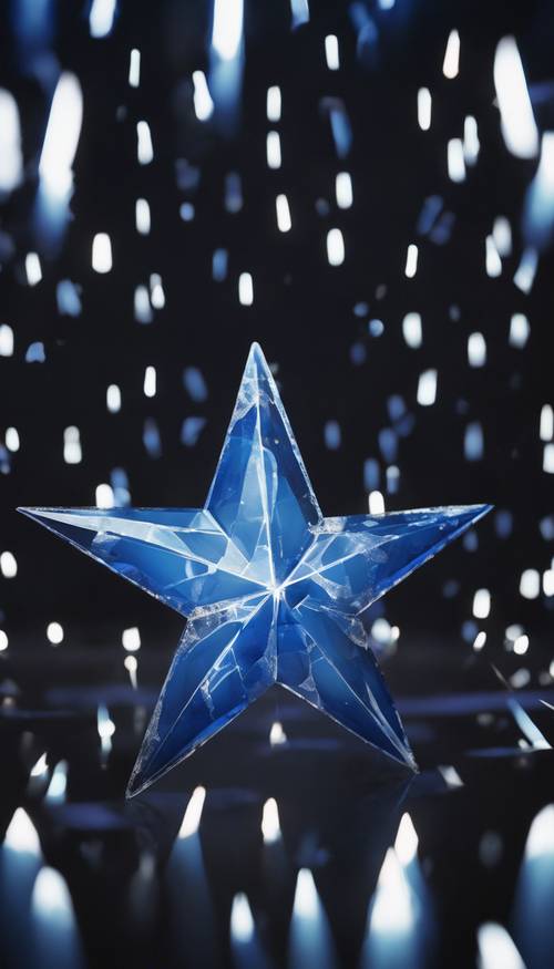 Иллюстрация яркой голубой звезды с белыми полосами, светящейся на черном космическом фоне.