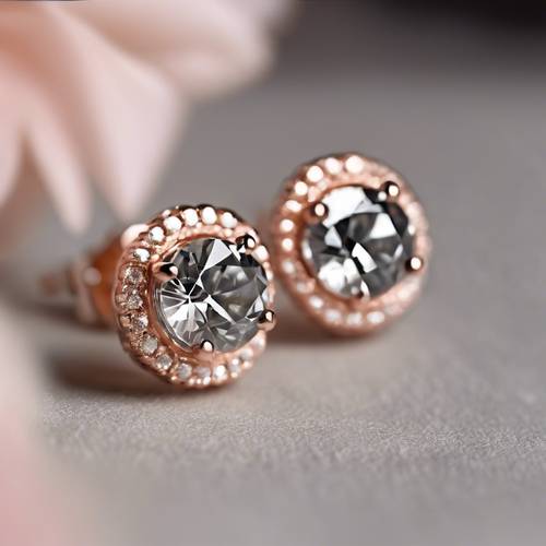 Gray diamond studs set on a rose gold earring.