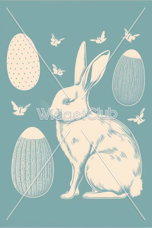 Diseño de conejito de Pascua y huevos decorados.