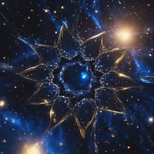 Ciemnoniebieska gwiazda widziana z bliska, promienna energia wirująca z żywymi szczegółami.