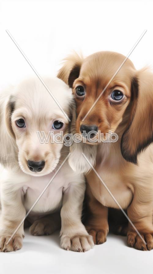 Dua Anak Anjing Lucu dengan Mata Besar