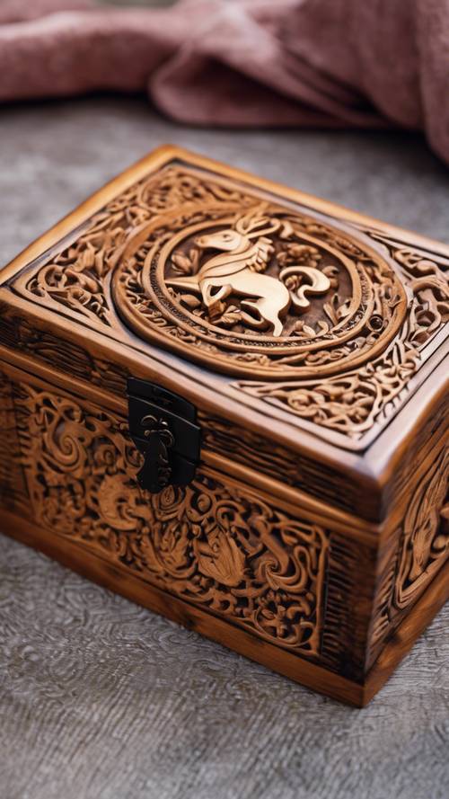 A jewelry box with intricate carvings of the Capricorn sign.