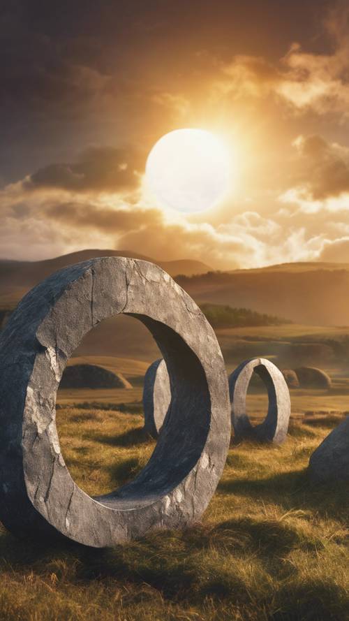 神秘的な古代石のサークルから見た日食