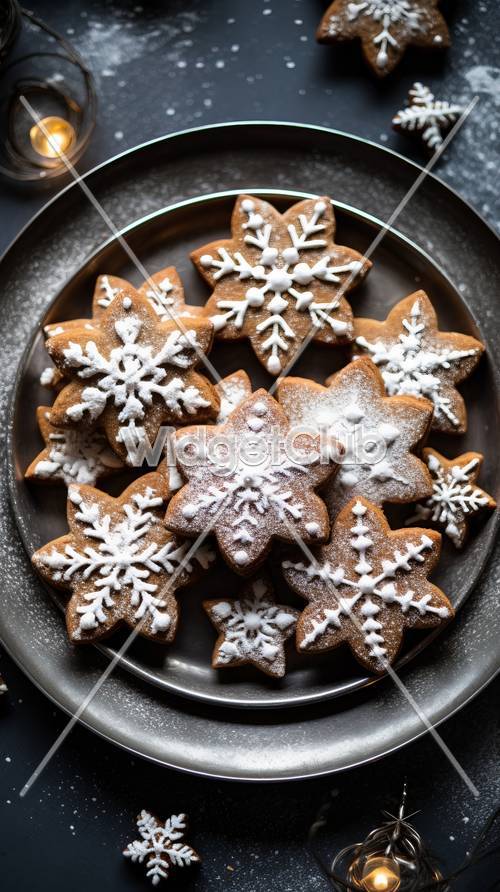 Ciasteczka z płatkami śniegu na talerzu