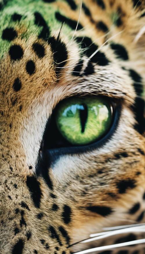 Close-up of a green leopard's eye, bearing a sharp, determined gaze. Wallpaper [6904931e16c94a468ede]