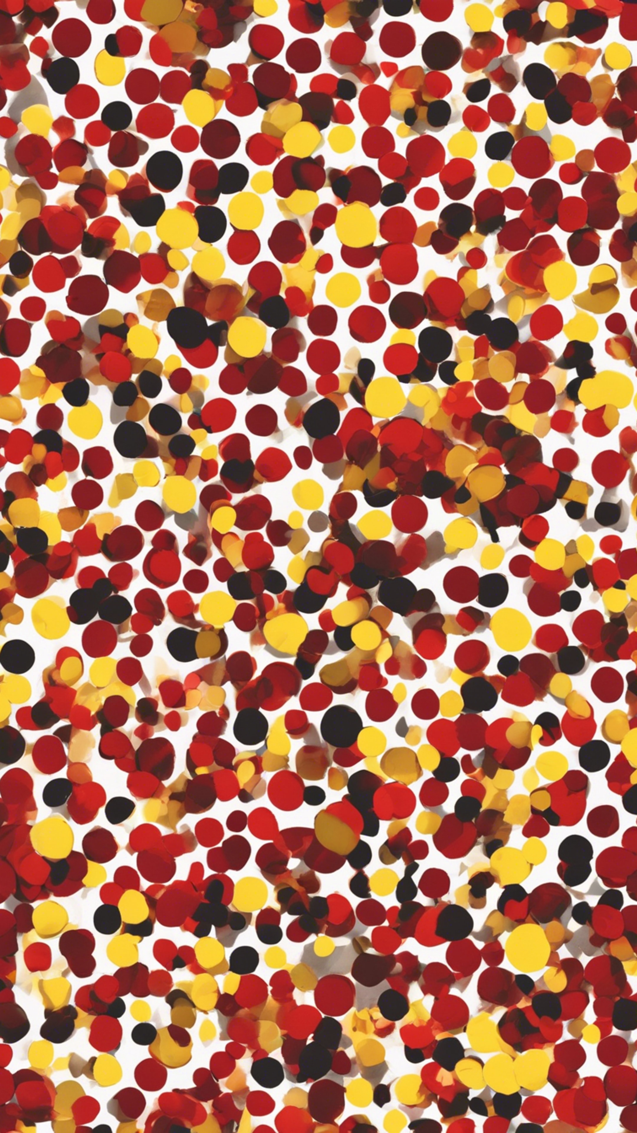 Scattered polka dots, small red ones and large yellow ones, in a seamless pattern. Ταπετσαρία[491989b84cbb438494fe]