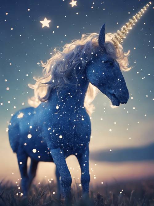 A constellation shaped like a unicorn in a deep azure sky, studded with bright stars.