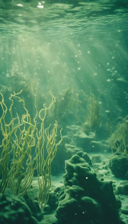 謎めいたセージグリーンの海底景観 — 海の美しさを映し出す壁紙