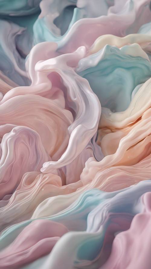 Une représentation abstraite fluide et surréaliste montrant une transition douce des couleurs pastel