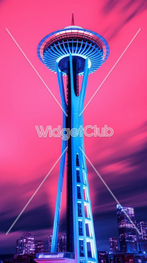 Blue Tower Under Pink Sky