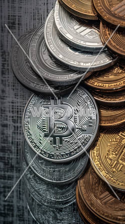 Stacks of Shiny Bitcoin Coins