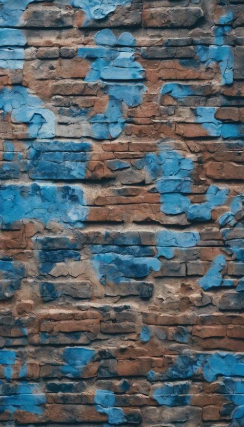 Grafiti tembok kota dicat secara estetis dengan tema kamuflase biru.